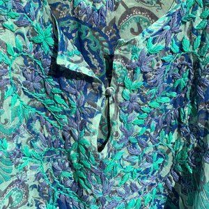 Raj sea greens & blues sheer long sleeve dress